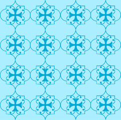 Ethnic geometric pattern, floral pattern, oriental colors, seamless, seamless pattern, flowers, white, blue background design for fabric, curtain,