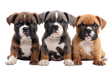 Fototapeta premium Three French Bulldog Puppies Sitting Together Isolated on transparent Background, PNG file 