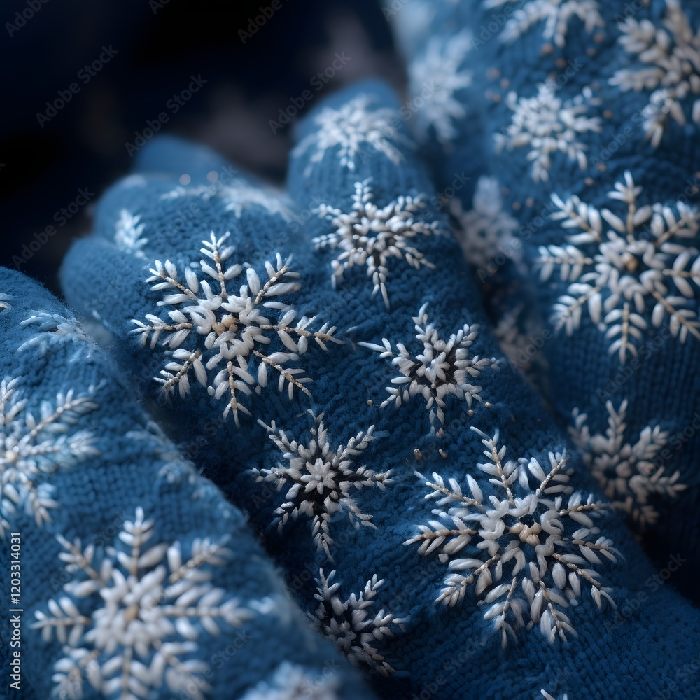 Poster enchanting close up view of delicate intricate snowflakes gently resting on the soft textured surfac