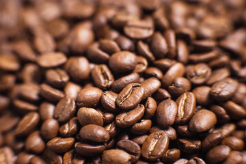 many aromatic, coffee beans macro.