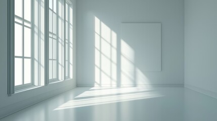 Fototapeta premium Minimalist bedroom design sunlit space travel advertisement modern aesthetic corner view timeless simplicity