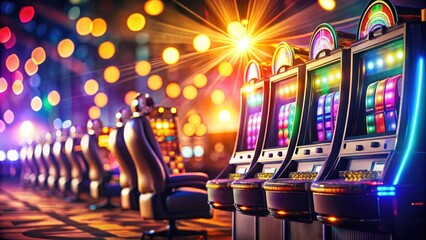 Generative AI paints a bright, colorful scene: a Vegas slot machine bathed in neon, embodying the thrill of gambling and the game's allure.