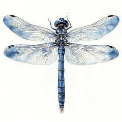 Detailed blue dragonfly illustration showcasing intricate wing patterns and body structure