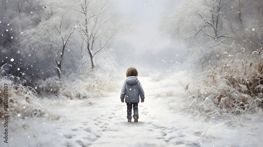 Poster a child s enchanting encounter with the wintry at the pristine sparkling landscape of a first snowfa