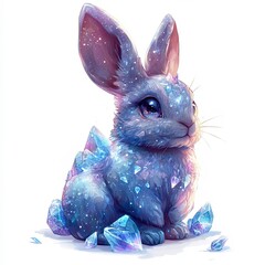 Colorful rabbit surrounded by crystals in a magical setting