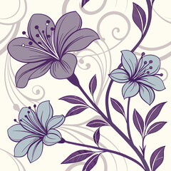 Enchanted Purple and Blue Floral Wonderland Seamless Pattern
