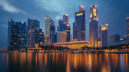 Fototapeta premium Modern High-Rise Buildings at Dusk