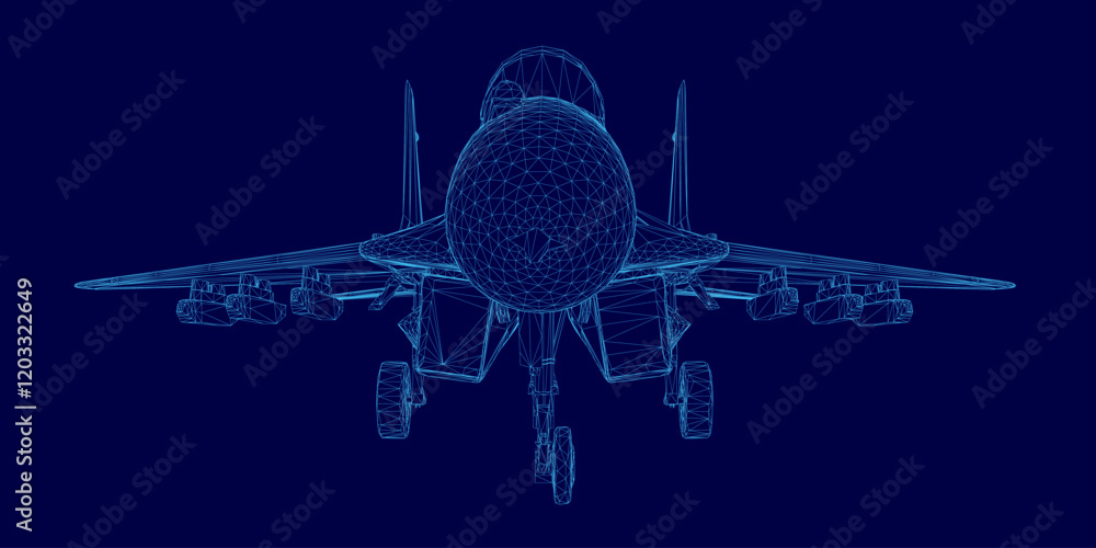 Poster computer generated image of a jet plane is displayed on a blue background. the image is not a photog