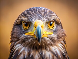 Obraz premium Intense stare of a majestic eagle, captured in a minimalist wildlife shot; sharp eyes and a vibrant yellow beak.