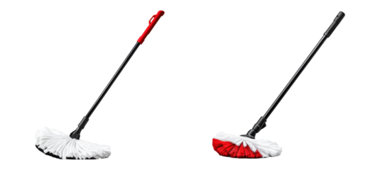 Set of  Spin Mops with Telescopic Handles Isolated on PNG Background