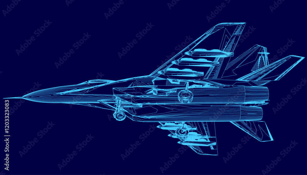 Poster blue jet is shown in a computerized image. the jet is in the middle of the image and is the main foc