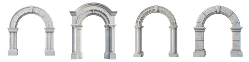 Obraz premium Ornate Arched Architectural Elements of Historic Building Facade Classical columns vaulted entrances and intricate stone carvings of a grand historic structure in an urban setting