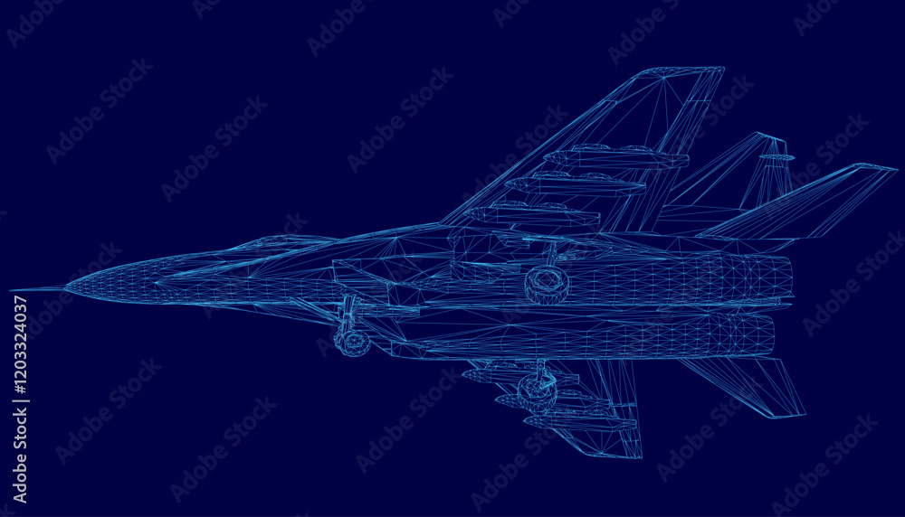 Poster blue jet is shown in a computer-generated image. the jet is depicted in a stylized and abstract mann