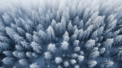 Breathtaking panoramic view of a picturesque snowy forest landscape with majestic mountains in the distance captured from an aerial perspective