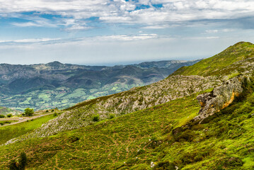 Naklejka premium Route to Covadonga, Lakes, Mountains, Cangas de Onis, Asturias, Picos de Europa, Spain