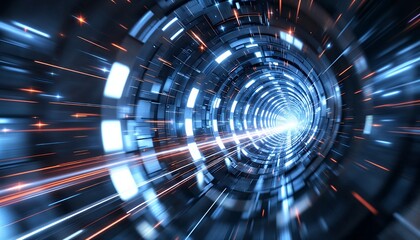 Obraz premium High-speed digital tunnel with glowing lines and bright lights, futuristic technology, abstract background