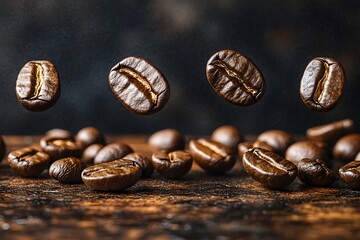 Fototapeta premium Floating Coffee Beans for Cafe Decor and Marketing Design