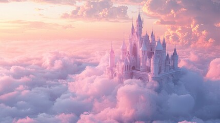 Fototapeta premium Enchanted Castle Above the Clouds Dreamlike Fairytale Landscape
