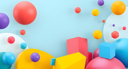 Abstract Design with Bright Colors and 3D Geometric Elements"