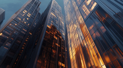 Fototapeta premium Skyscrapers in Downtown City with Modern Architecture at Dusk