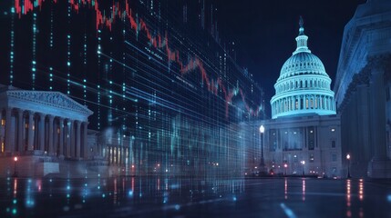 A computer generated image of the United States Capitol building with a blue dom