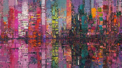 Obraz premium Exploring Abstract Digital Glitch Textures Urban Setting Visual Art Background Dynamic Environment Vibrant Concept