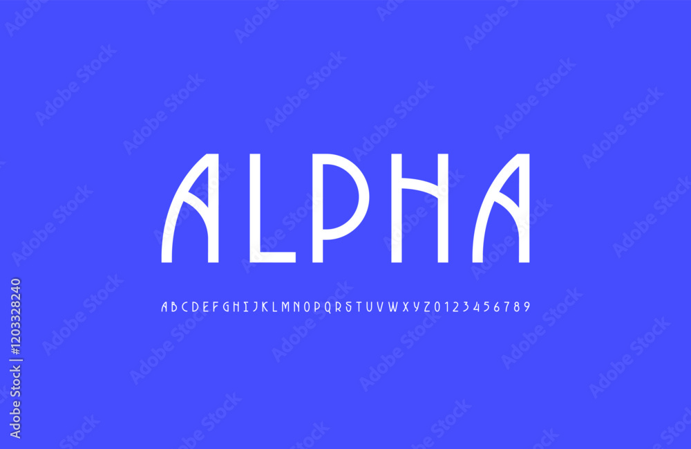 Poster font alphabet made nouveau style, uppercase white letters from a to z and numbers from 0 to 9, vecto