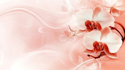 A luxurious orchid flower composition on a soft pastel pink background, with a spacious blank side area for captions, making it perfect for design projects
