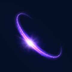 Shiny bright purple glowing curved line with magical light effect. Glow effect for game interface design on black background.