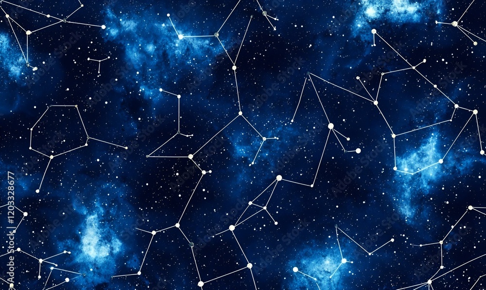Poster celestial geometry, a mesmerizing design reflecting the intricate patterns of constellations against
