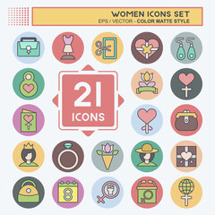 Icon Set Women. related to Celebration symbol. color mate style. design editable