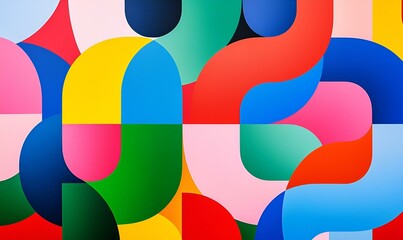 Geometric Harmony, an intricate design featuring interlocking shapes and vibrant colors, creating a dynamic visual rhythm and engaging movement.