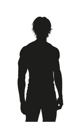 vector silhouette of a man with long hair and a muscular athletic body. on the white background