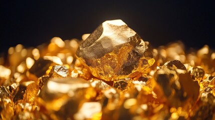 A natural gold nugget captured in front view, with intricate details and a rich golden shine, set on a black background for maximum impact