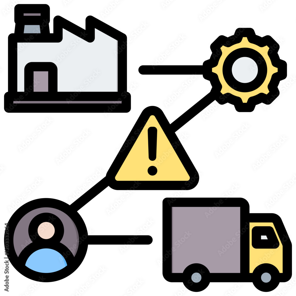 Poster supply chain disruption outline color icon
