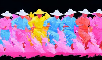 Vibrant Celebration in Myanmar, a lively depiction of cultural festivities featuring colorful attire, traditional music, and joyful participants.