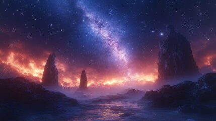 Fototapeta premium Cosmic Beauty Highlights Goat Amidst Peaks