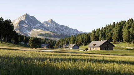 Obraz premium Alpine Village Meadow