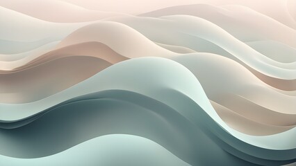 Abstract background of soft, flowing pastel waves in beige, teal, and white tones.