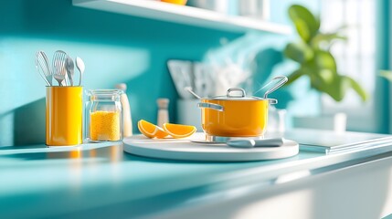 Fruit, character and modern concept: Guava chef cooking in a modern kitchen, cozy interior.