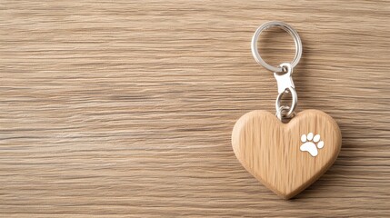A wooden heart-shaped keychain with a paw print design, symbolizing love for pets and companionship.