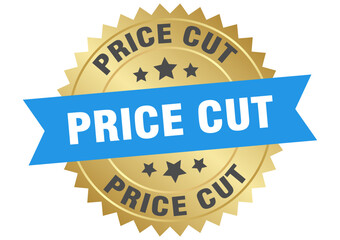 Fototapeta premium price cut. price cut round blue and gold label isolated on transparent background