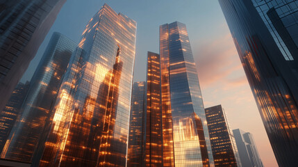 Fototapeta premium City Skyline at Blue Hour with Modern High-Rise Buildings