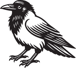 Crow vector in black and white