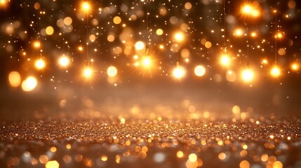 Golden Lights Sparkle Above Glittering Surface