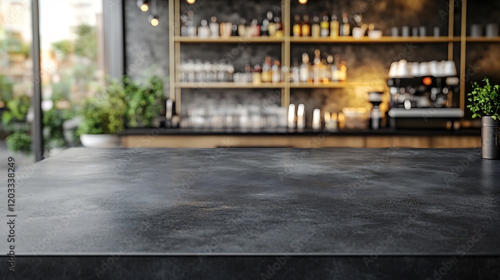 Poster sleek black concrete countertop positioned in a stylish bar setting ideal for product presentation t