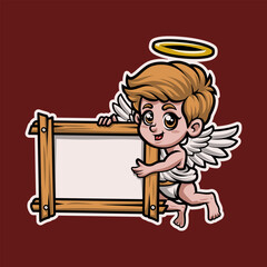 Cupid God of Love With A Board Mascot Vector Illustration is perfect for your brand business