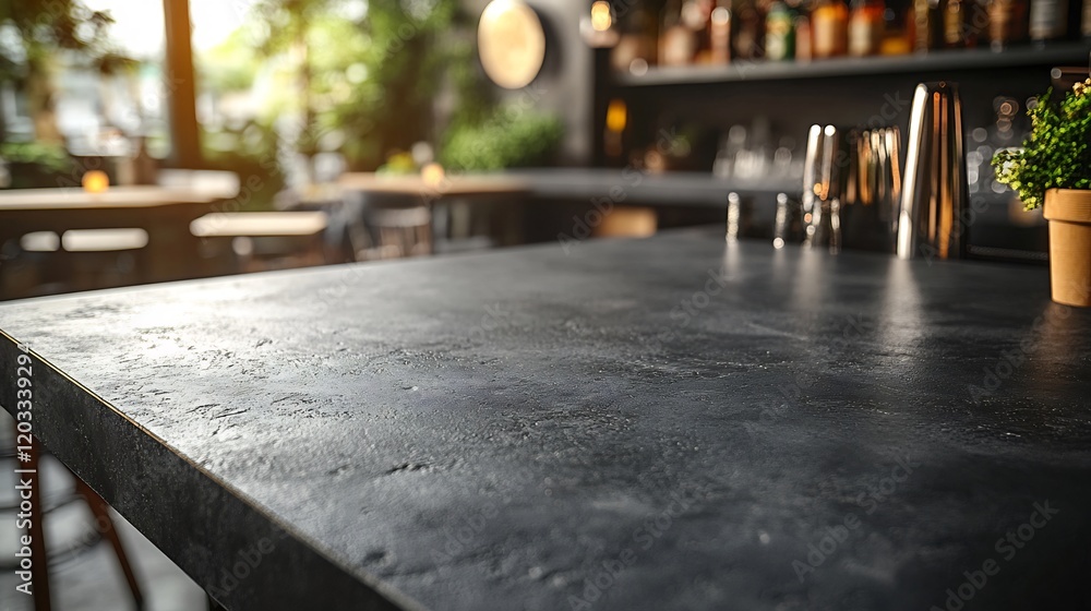 Poster sleek black concrete countertop positioned in a stylish bar setting ideal for product presentation t