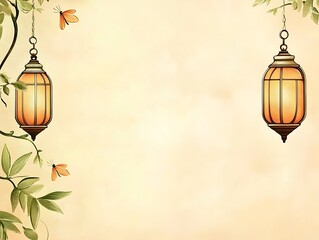 Obraz premium Elegant Hanging Lanterns with Butterflies and Vines