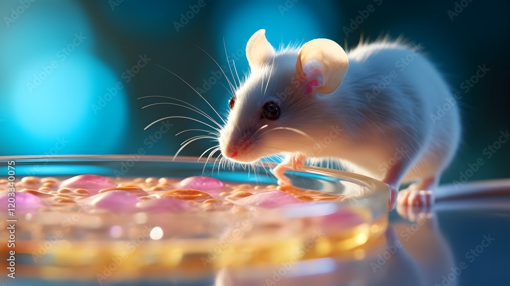 Aufkleber a lab mouse closely examining a food sample on a petri dish as part of a scientific research study o